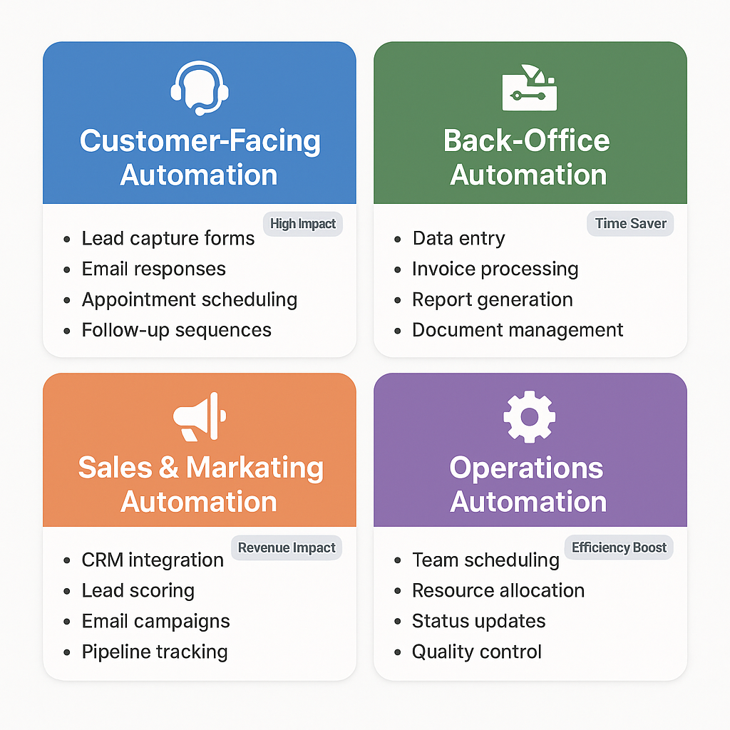 Four Types of Business Automation: Customer-Facing, Back-Office, Sales & Marketing, and Operations
