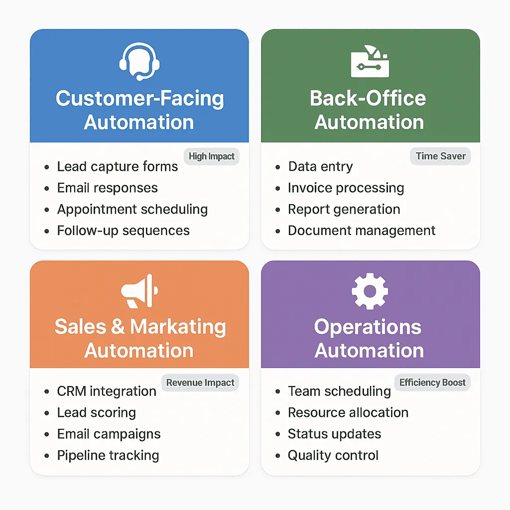 Four Types of Business Automation: Customer-Facing, Back-Office, Sales & Marketing, and Operations