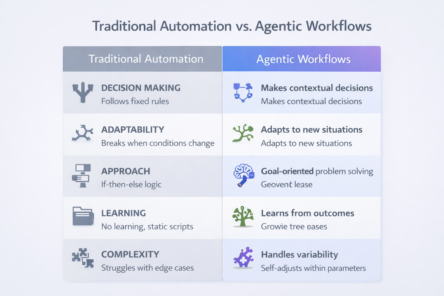 Traditional Automation vs Agentic Workflows Comparison