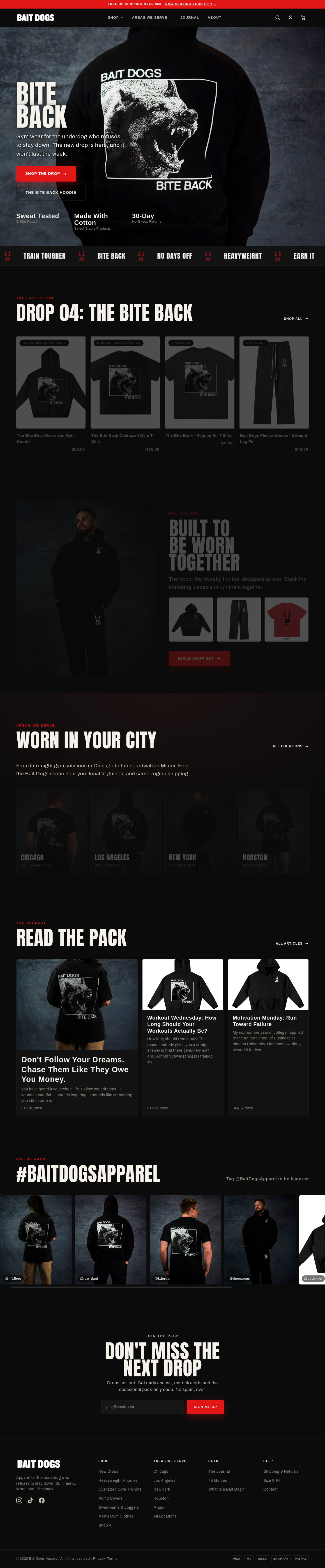 Screenshot of the Bait Dogs Apparel homepage
