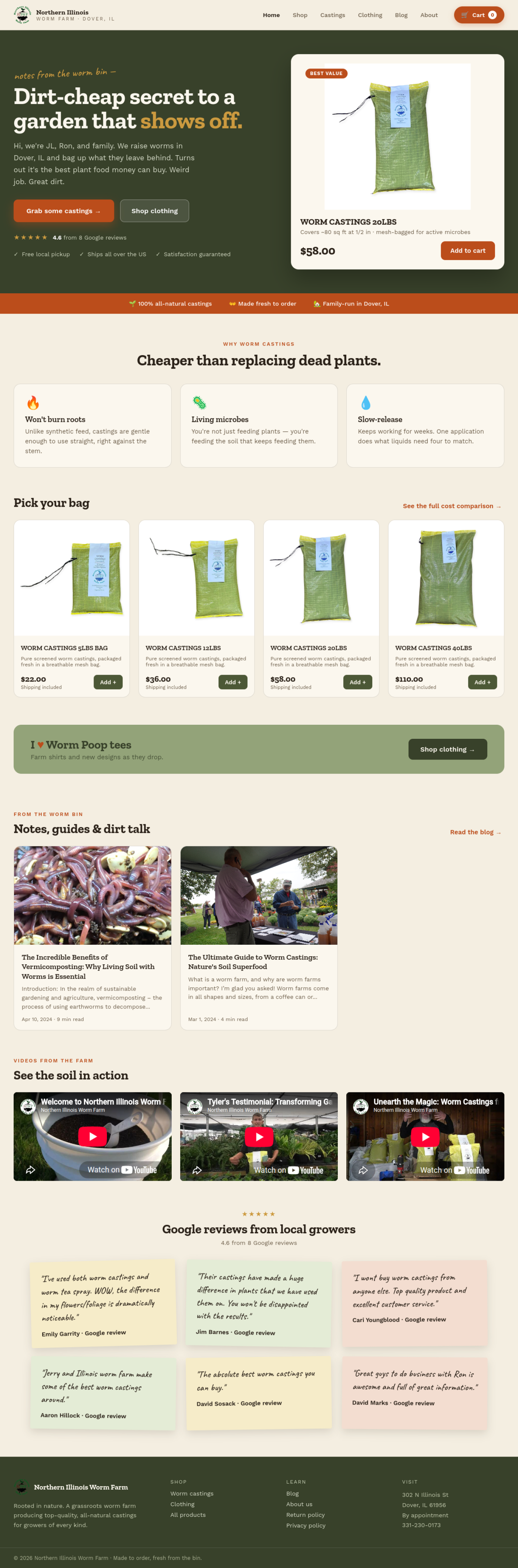 Screenshot of the Northern Illinois Worm Farms homepage